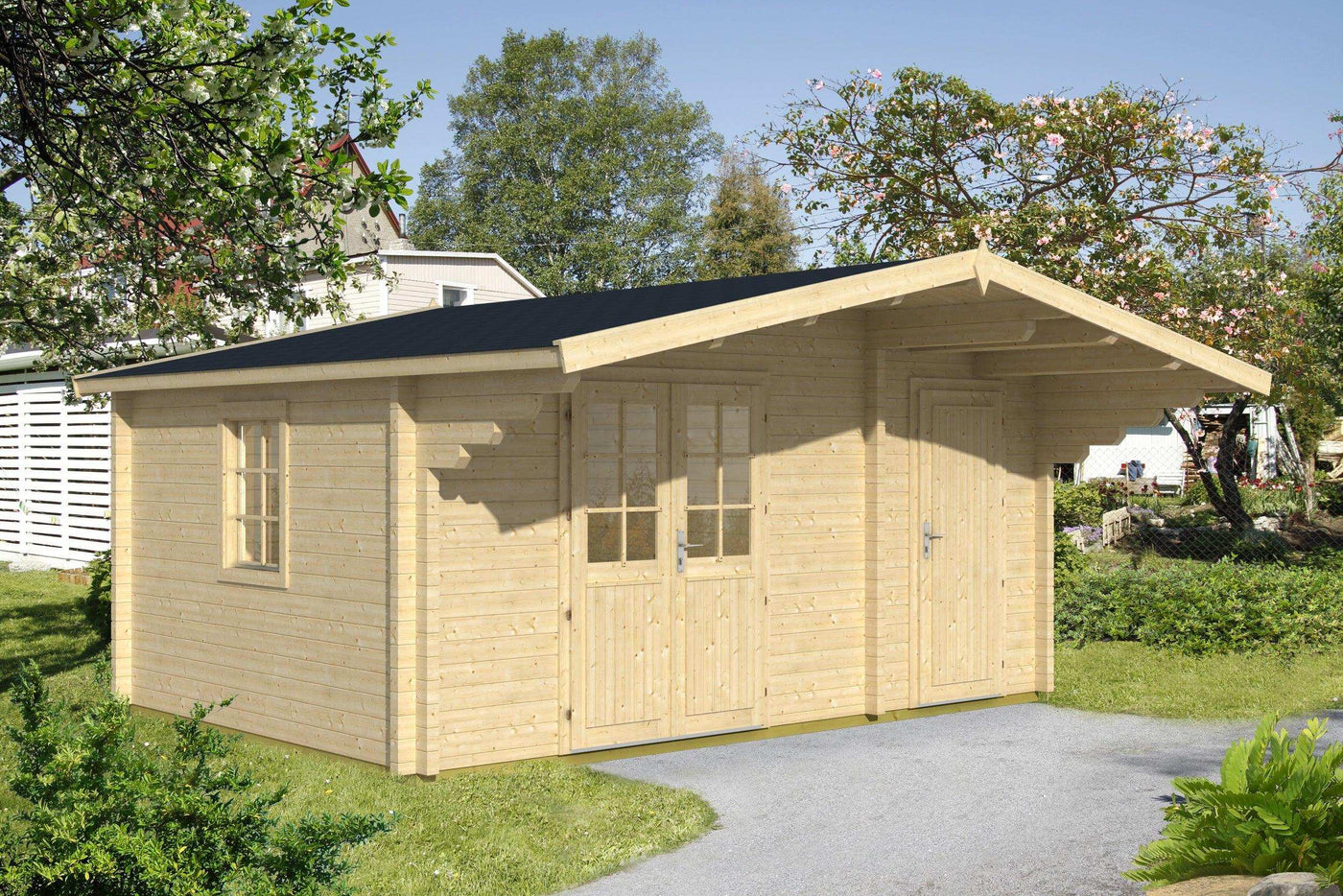 TBS129 Log Cabin wSide Storage | 7.0x4.25m