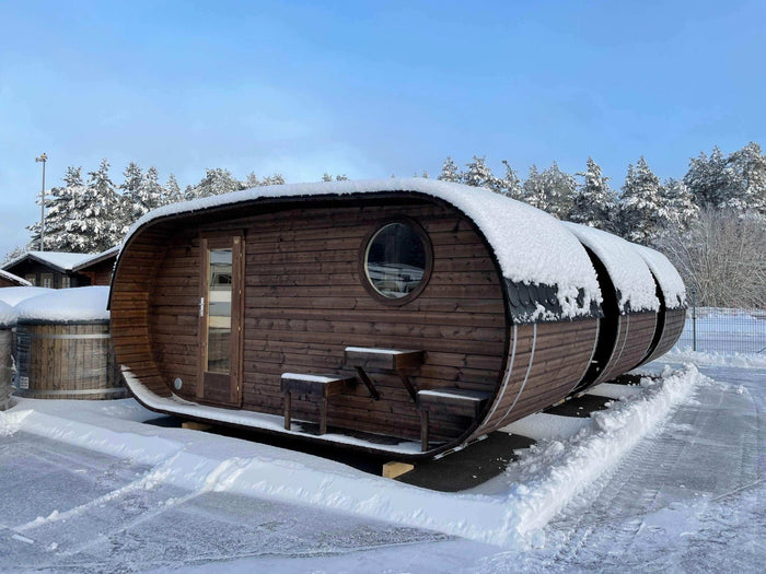 LOHJA Oval Sauna | 5.0x2.4m - Sauna Log Cabin - Timber Building Specialists