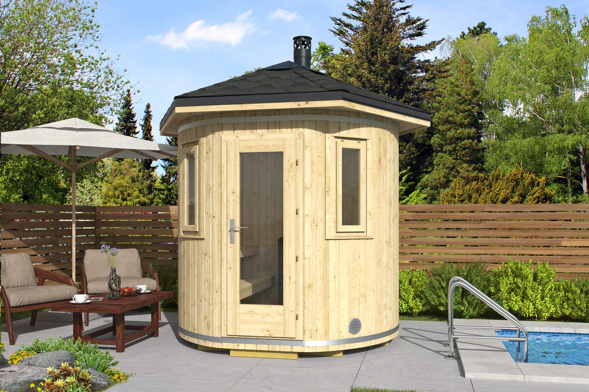 TORNIO Barrel Sauna w/Roof | 2.4x2.4m