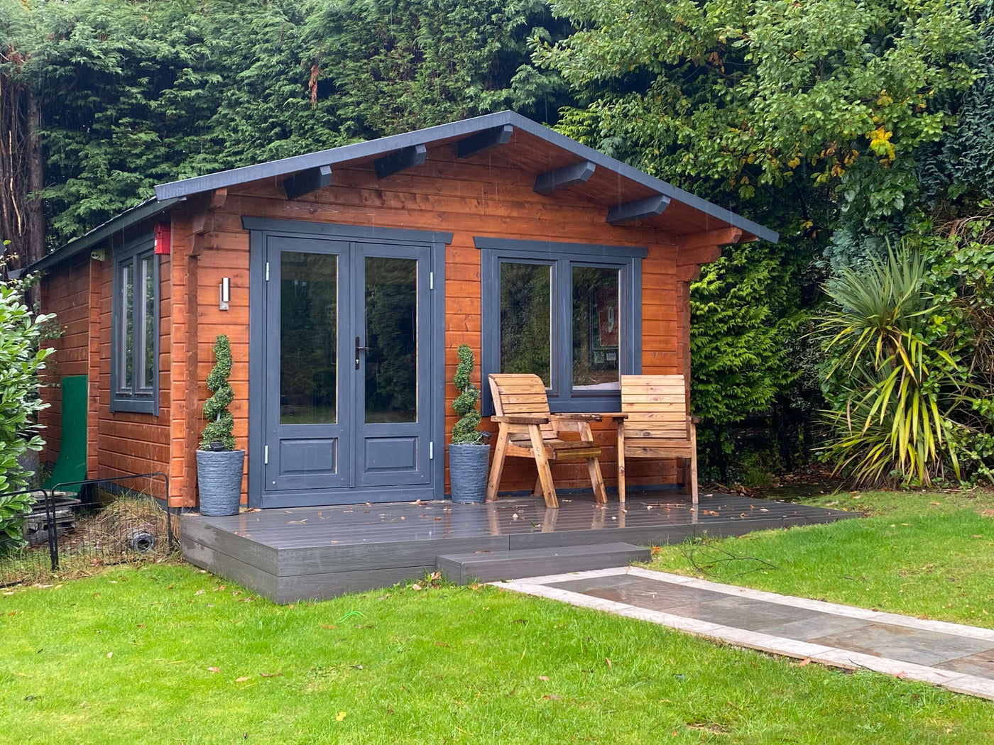 garden log cabin for sale decking