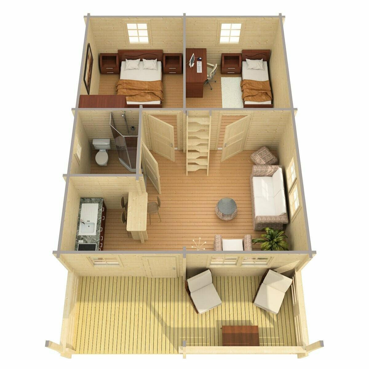 TOLEDO D Log Cabin + Sleeping Loft | 6.0x7.5m - Timber Building Specialists