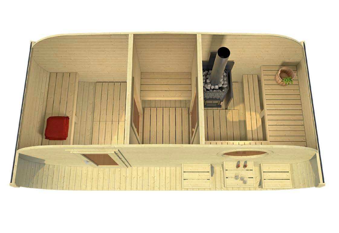 LOHJA Oval Sauna | 5.0x2.4m - Sauna Log Cabin - Timber Building Specialists