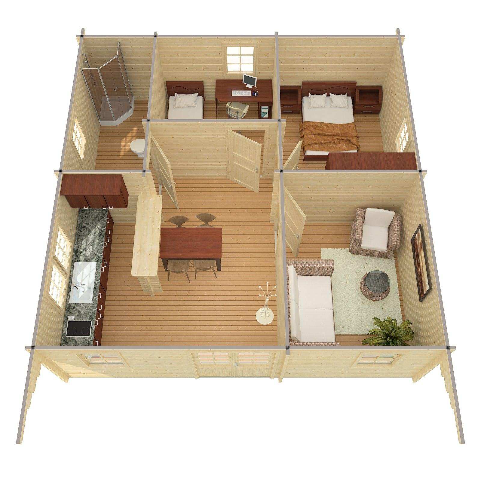 PALMA Log Cabin | 7.2x7.2m - Lodge Log Cabin - Timber Building Specialists