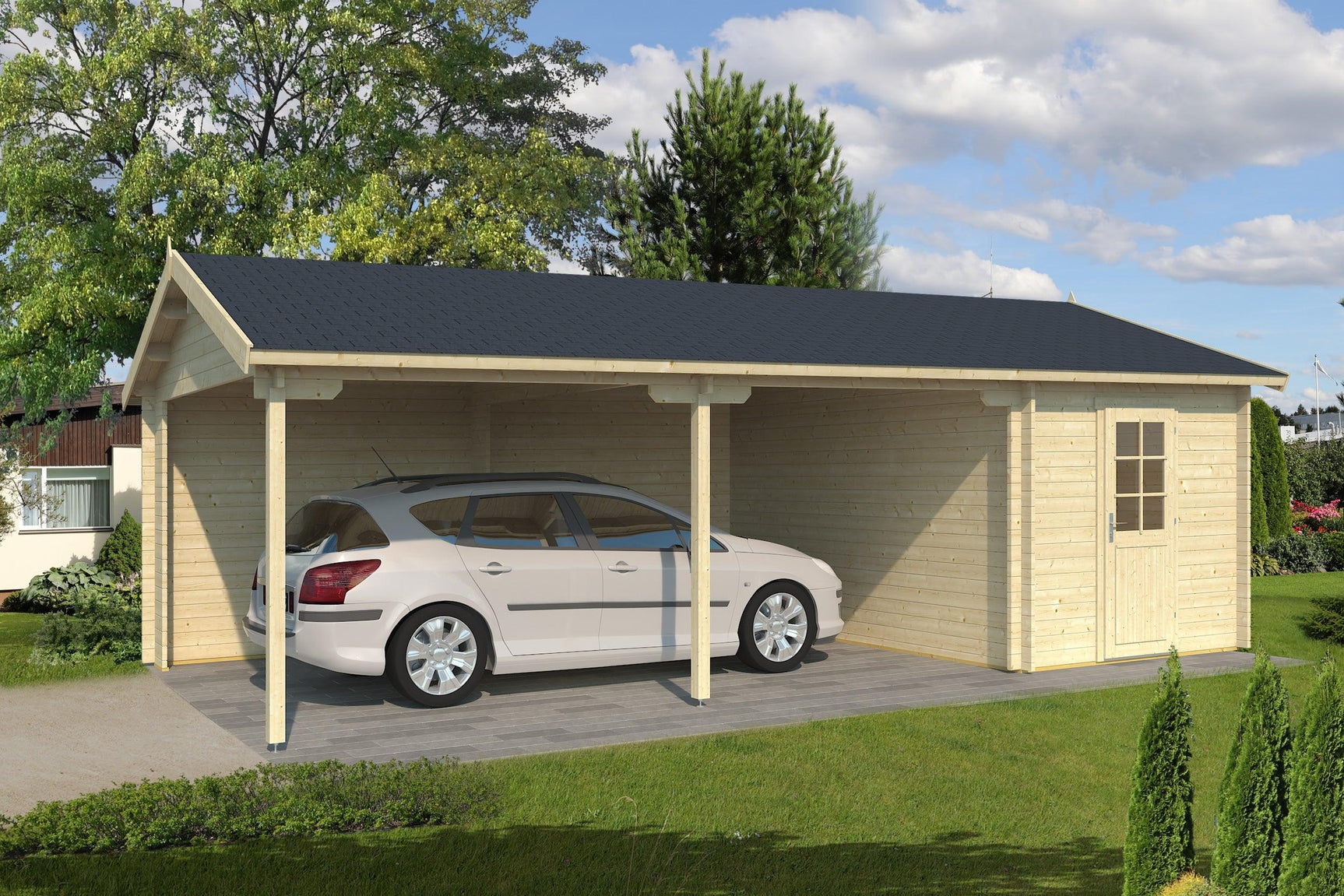 RAUMA Log Cabin Garage | 6.0x5.3m - Garage Log Cabin - Timber Building Specialists