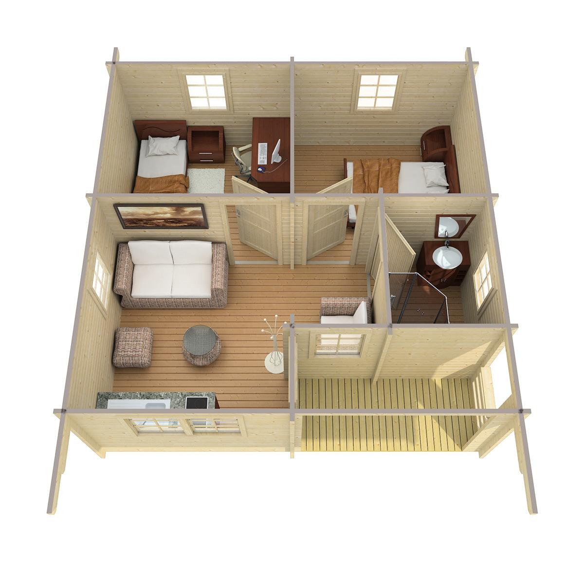 REUS Log Cabin | 6.0x6.0m - Lodge Log Cabin - Timber Building Specialists