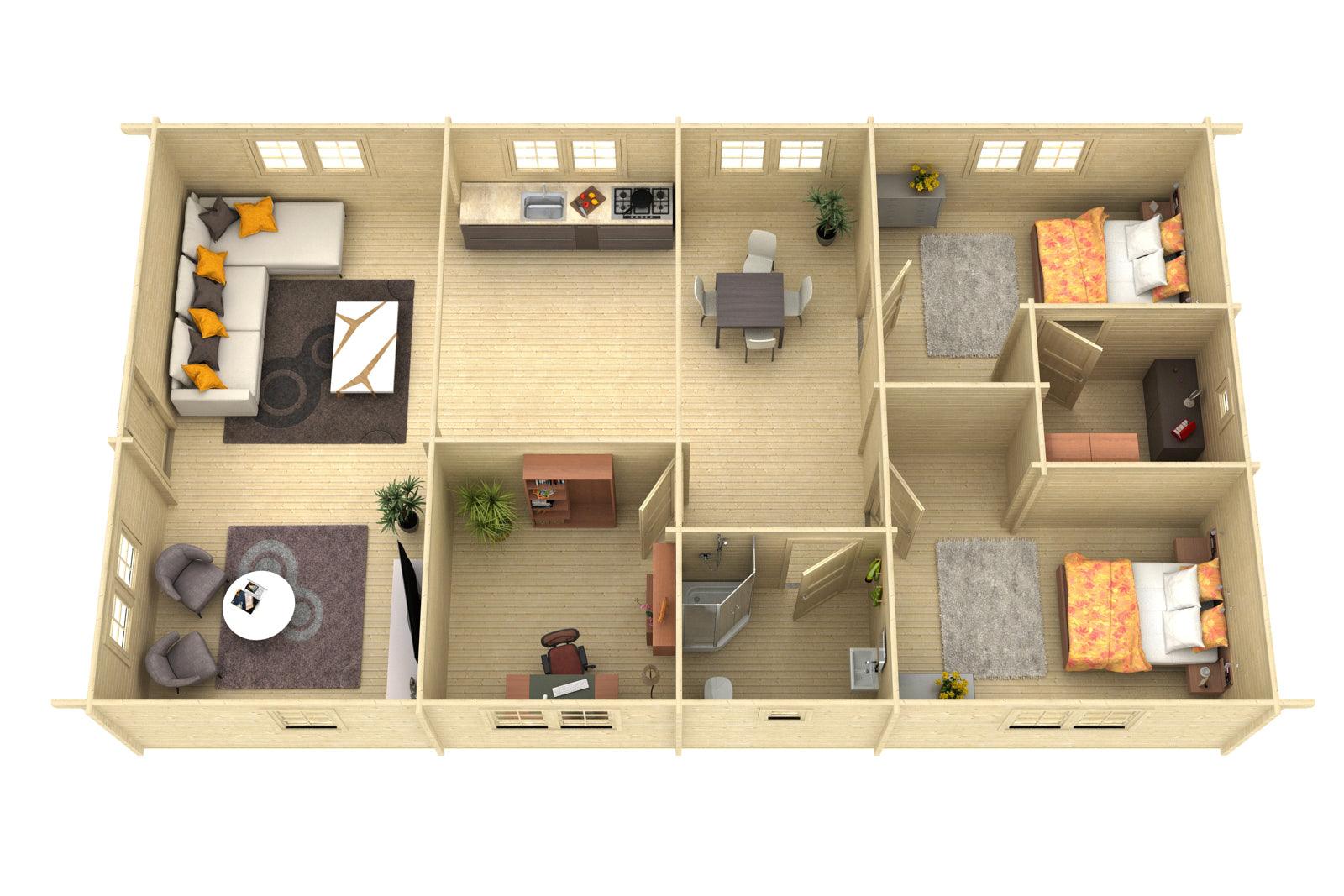 TRENTO Log Cabin | 7.8x13.8m - Timber Building Specialists