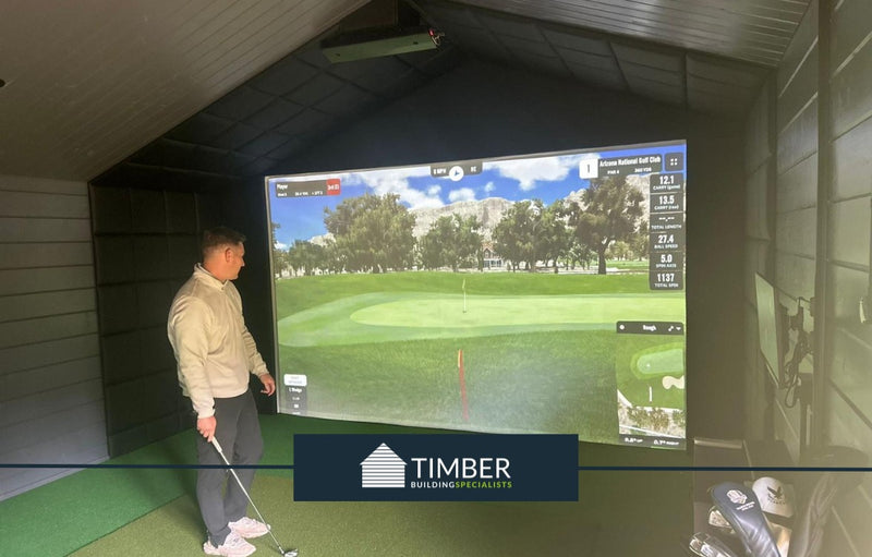 St George Golf Simulator & Gym Lodge Log Cabin | 12.0x5.0m - Golf Sim Room - Timber Building Specialists
