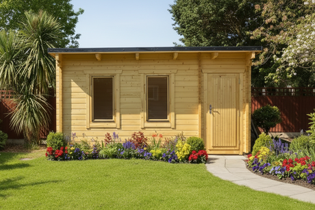 log cabin with side storage