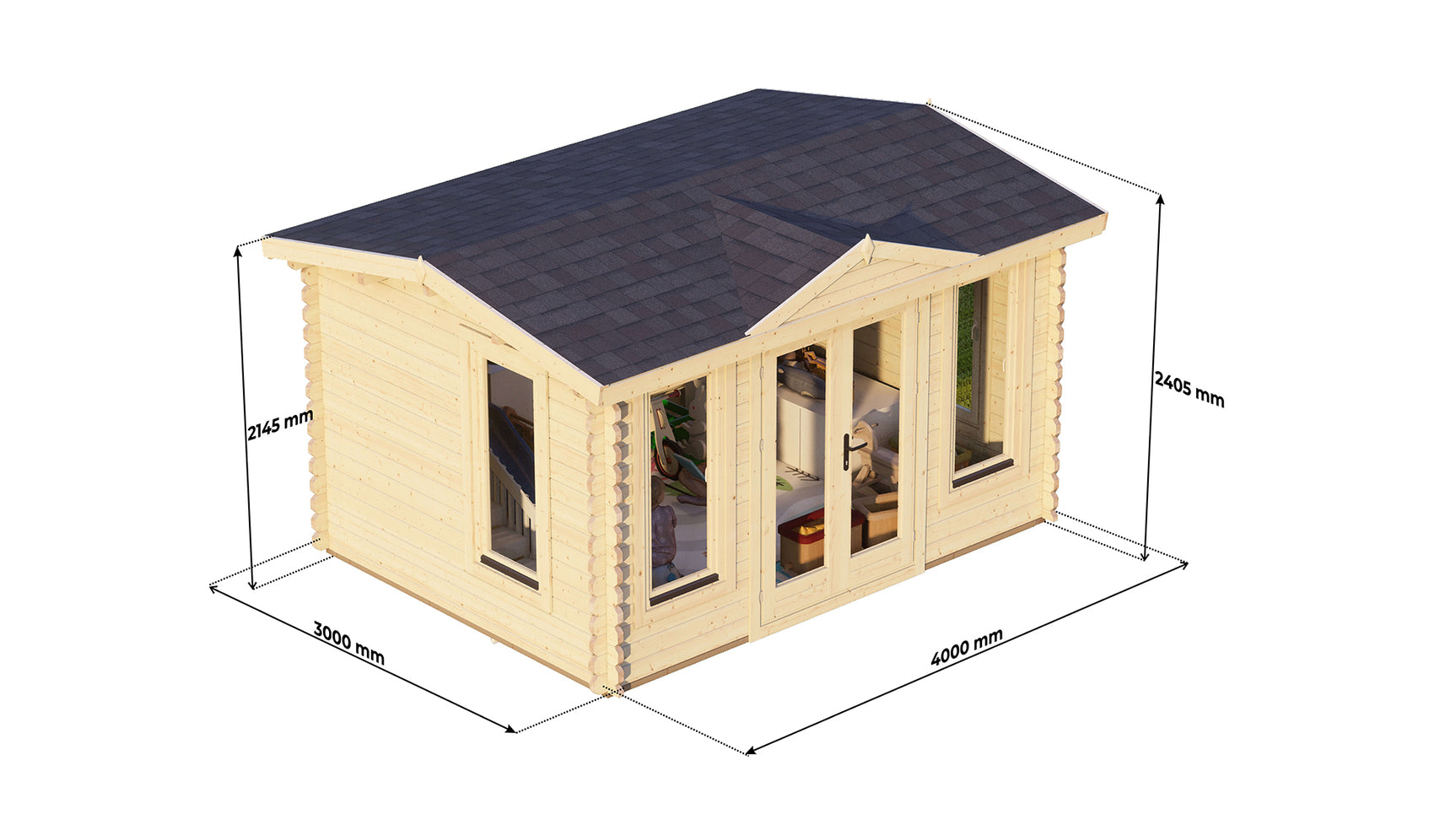 Mini Birch Log Cabin | 4.0 x 3.0m