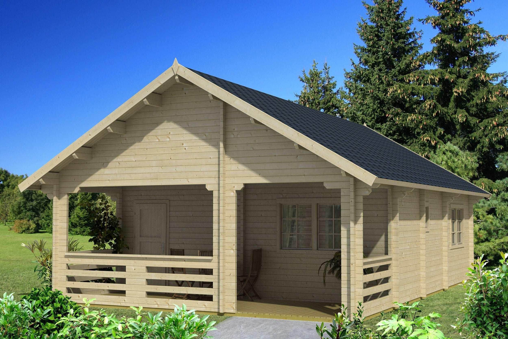 EUROPA Log Cabin + Sleeping Loft | 8.0x9.0m - Timber Building Specialists