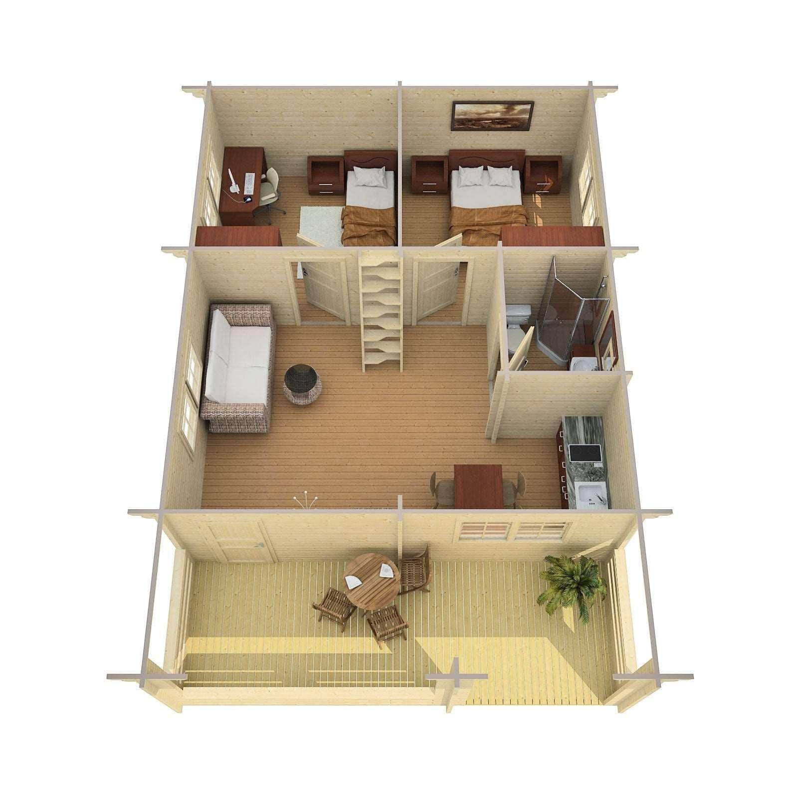 EUROPA Log Cabin + Sleeping Loft | 8.0x9.0m - Timber Building Specialists