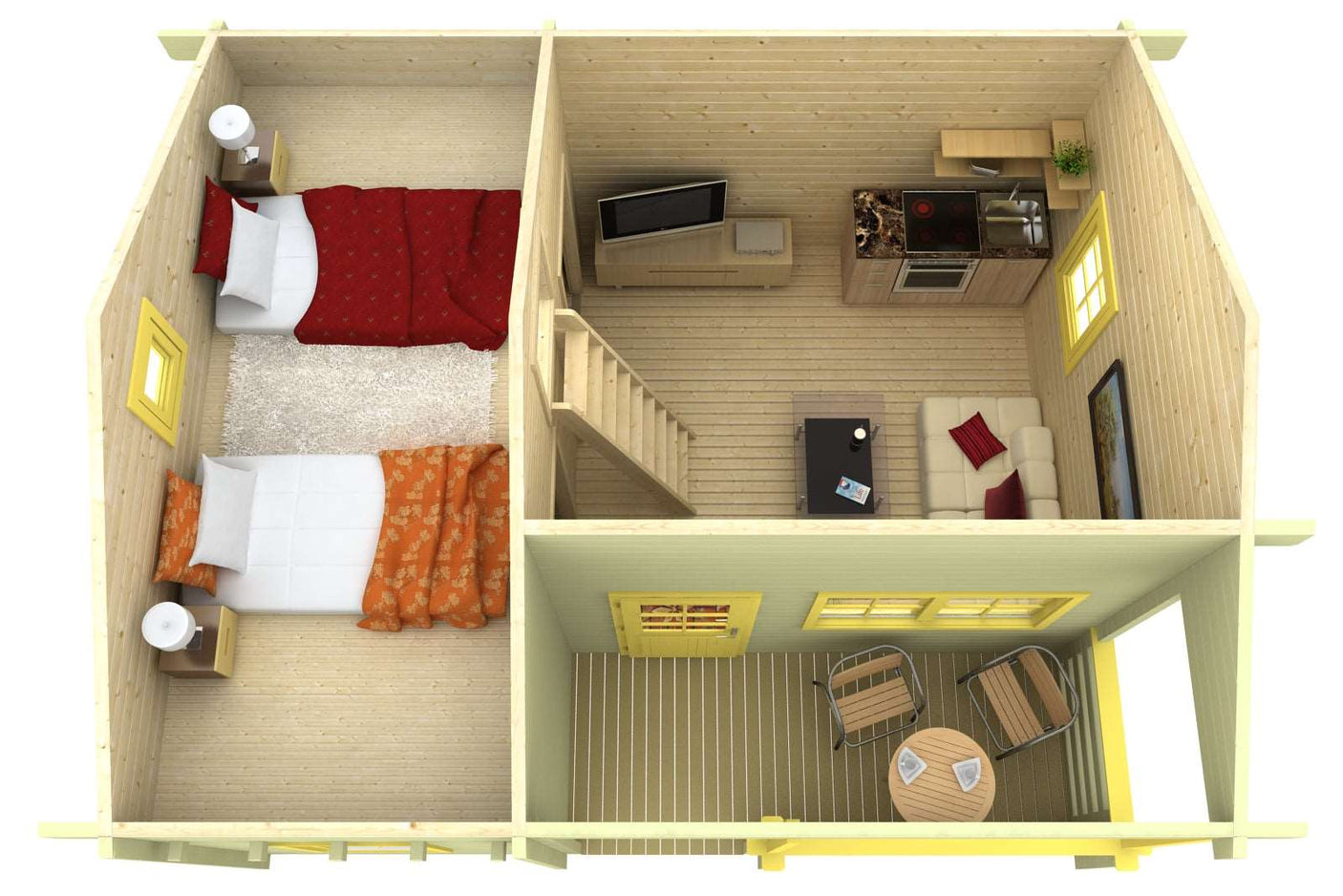 FALUN B + Sleeping Loft 6.0x5.0m Log Cabin Plan Loft