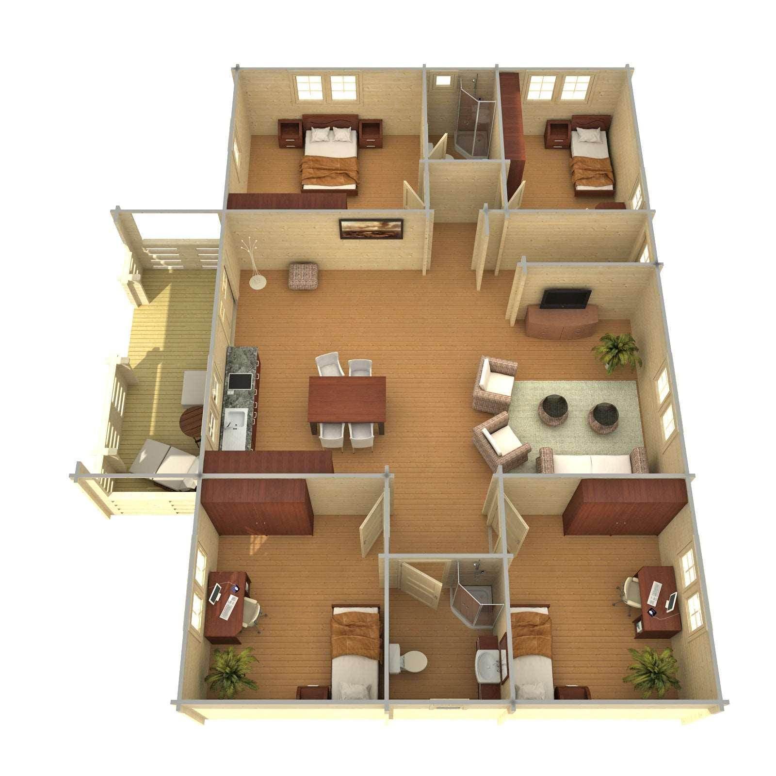 FINLANDIA 13.9x11.0m Log Cabin Plan