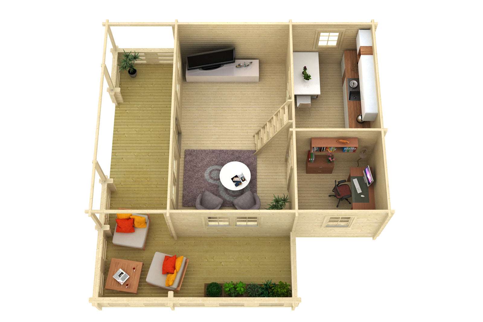 MANTOVA + Sleeping Loft 6.0x6.0m Log Cabin Internal Downstairs