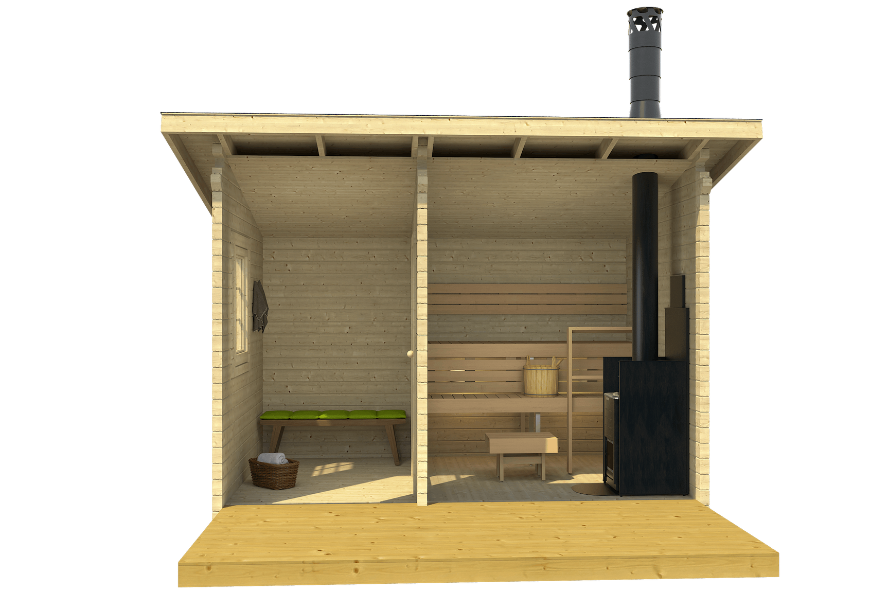 MODERNI PIHASAUNA 12 3.8x2.4m Sauna Log Cabin Front Internal