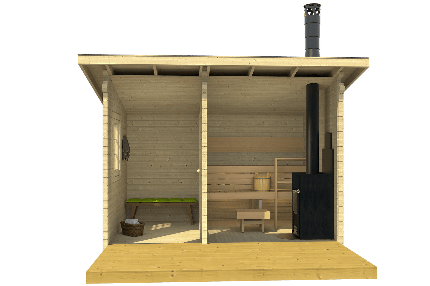 MODERNI PIHASAUNA 12 3.8x2.4m Sauna Log Cabin Front Internal