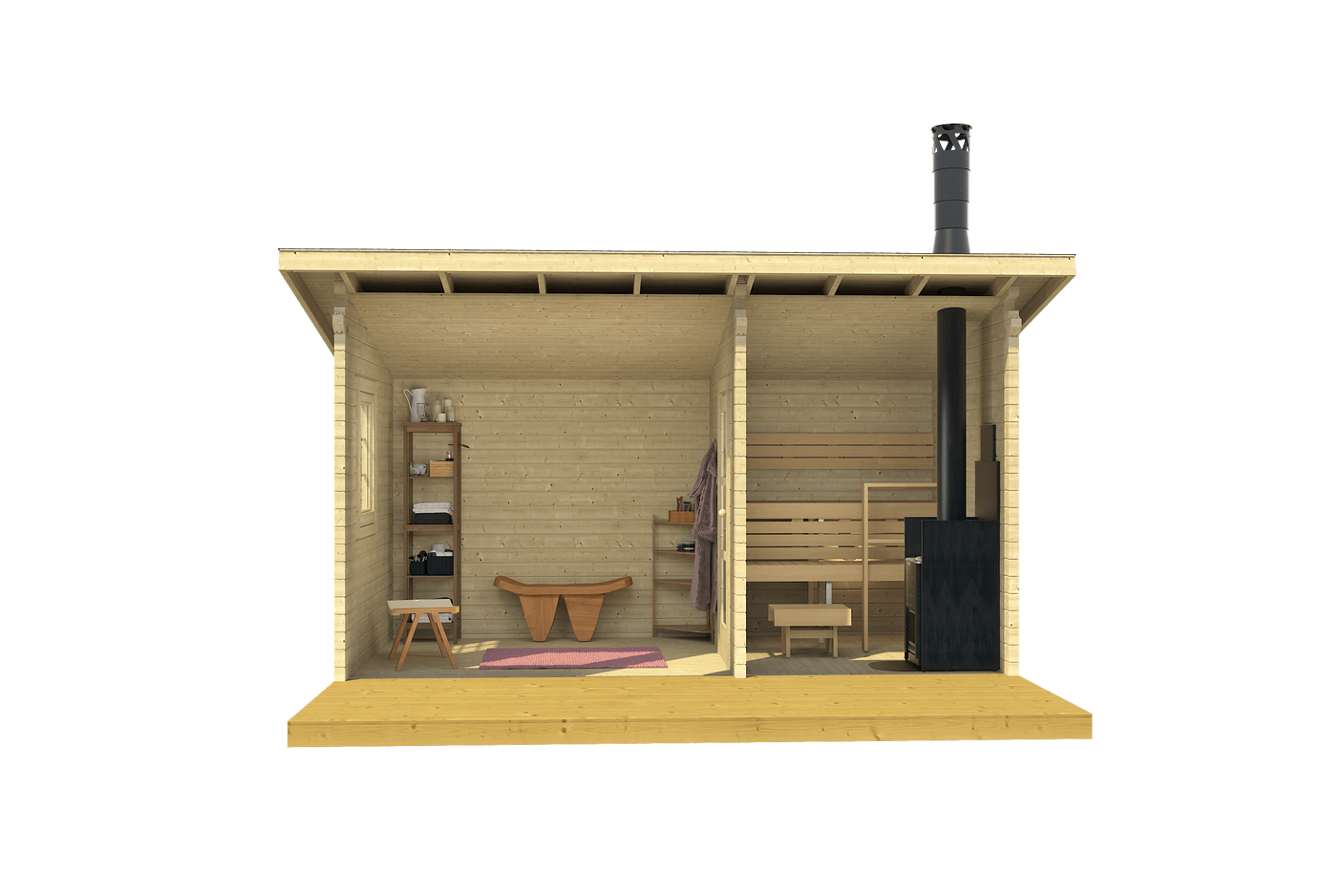 MODERNI PIHASAUNA 15 4.7x2.4m Sauna Log Cabin Internal Front