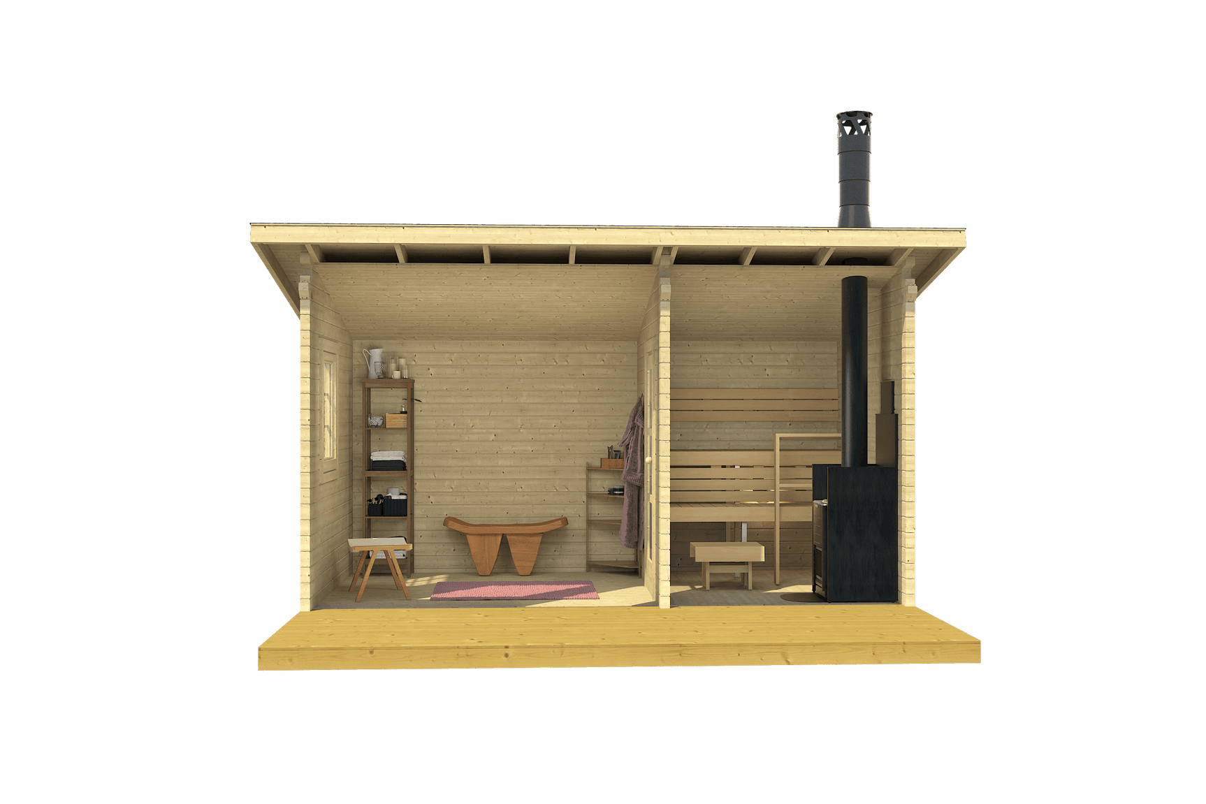 MODERNI PIHASAUNA 15 4.7x2.4m Sauna Log Cabin Internal Front