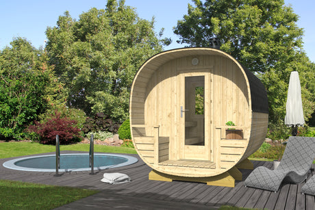 NOKIA Barrel Sauna | 2.4x2.7m - Timber Building Specialists