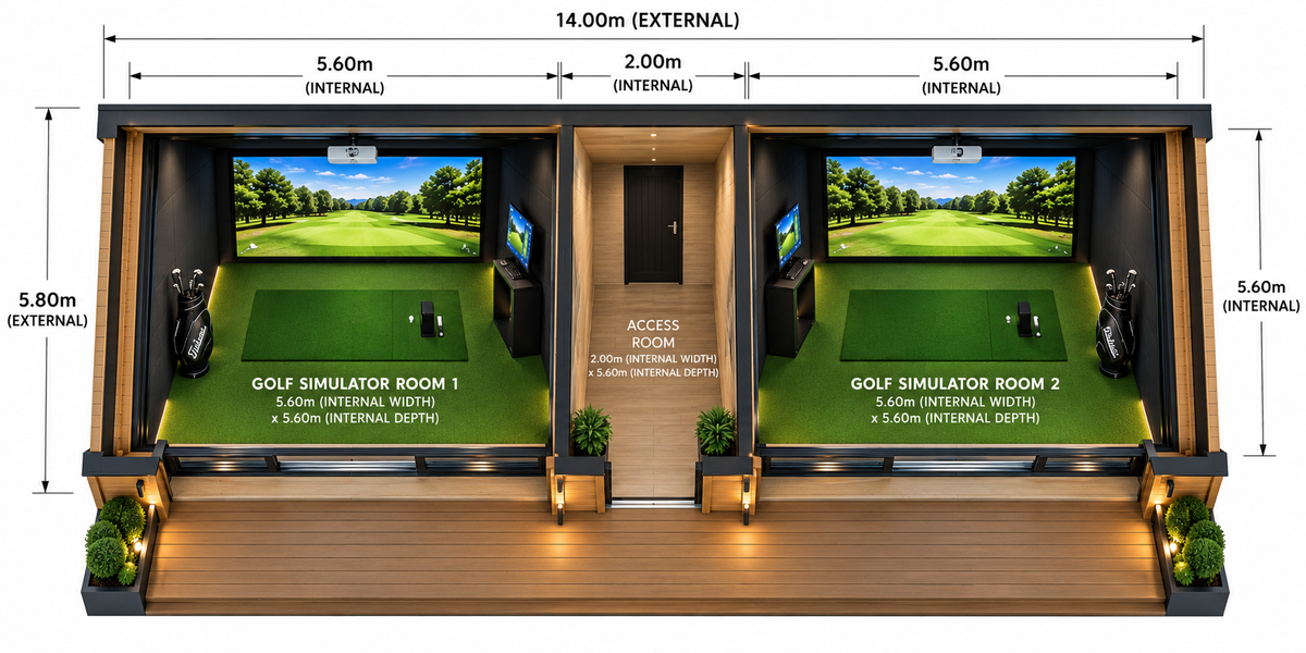 St Andrews Twin Golf Simulator Log Cabin | 14.0x5.8m