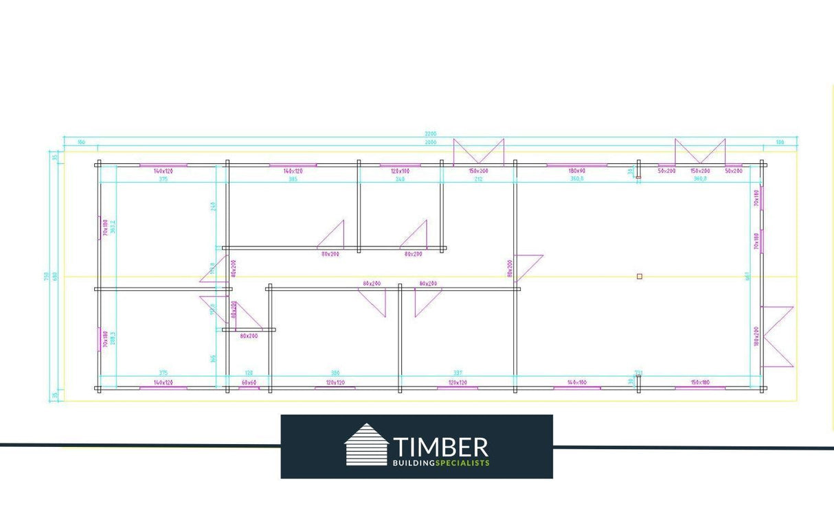 TBS171 Log Cabin (4 Bed Lodge) | 20x6.8m - Timber Building Specialists