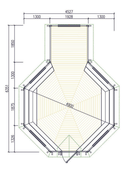 Premium BBQ Hut 16.5 m2 + 1.8m Extension Plan Scale