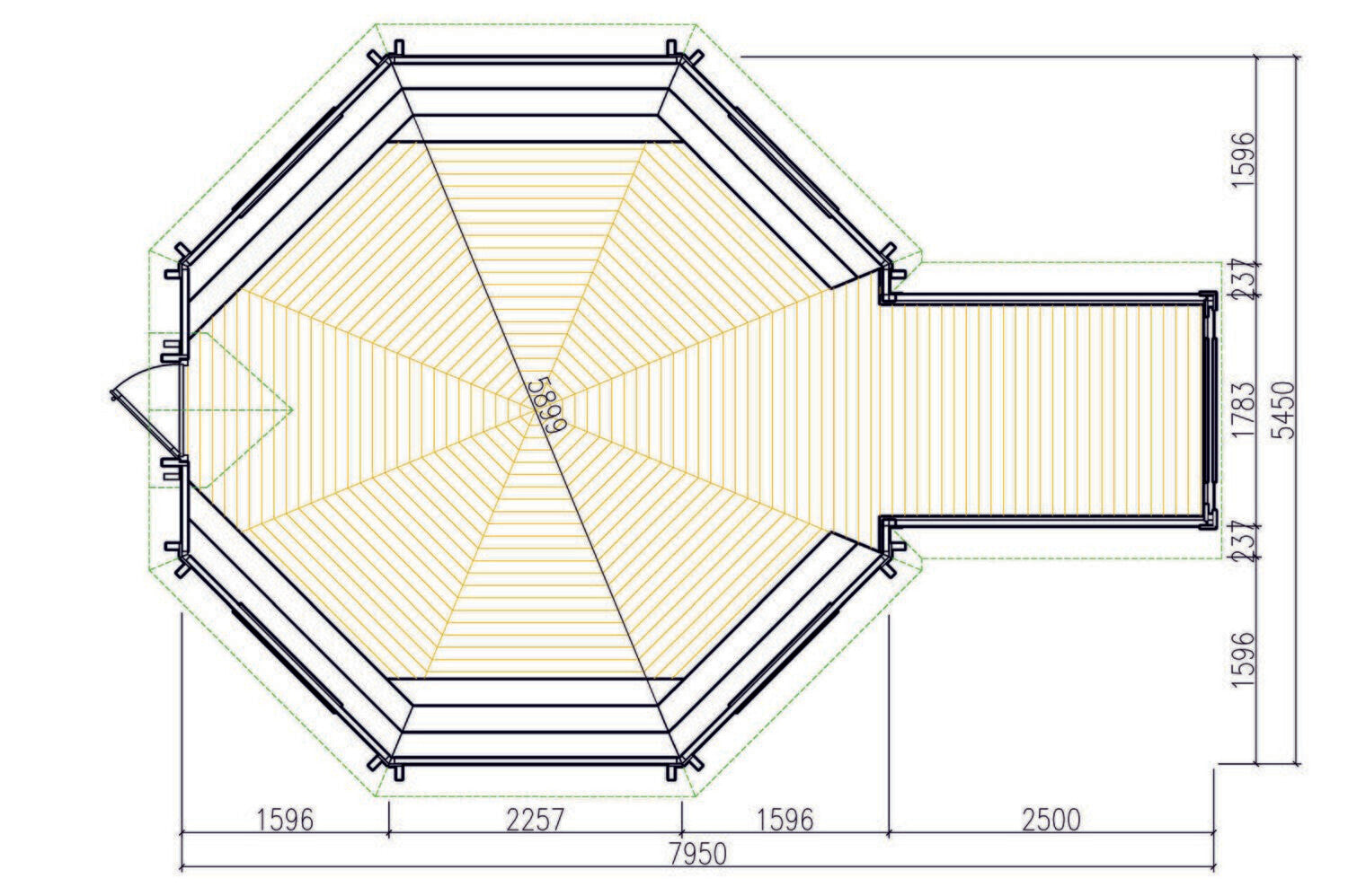 Premium BBQ Hut 25.0 m2 + 2.5m Extension Plan