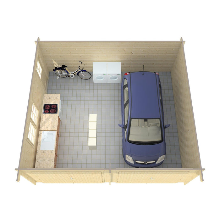 GARAGE-D Log Cabin Garage | 6.0x5.3m - Timber Building Specialists