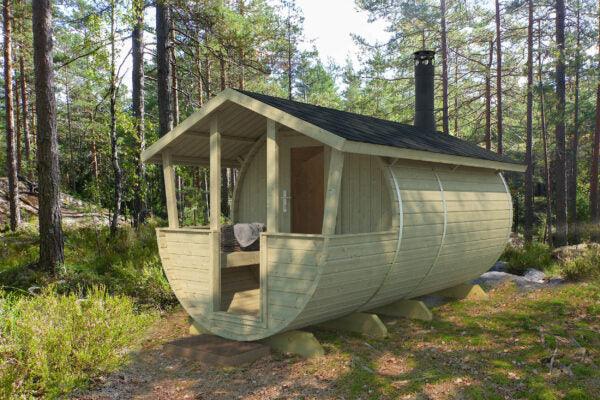 LAHTI Barrel Sauna + Roof | 4.0x2.0m - Timber Building Specialists