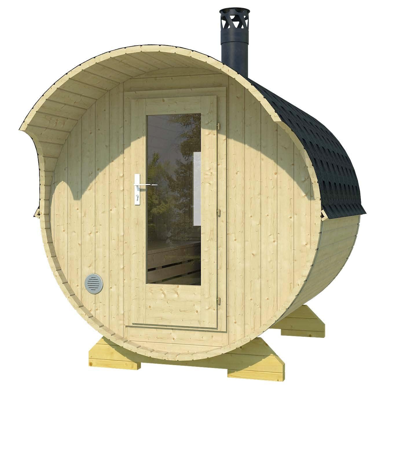 MASKU 2.1x2.2m Barrel Sauna Front