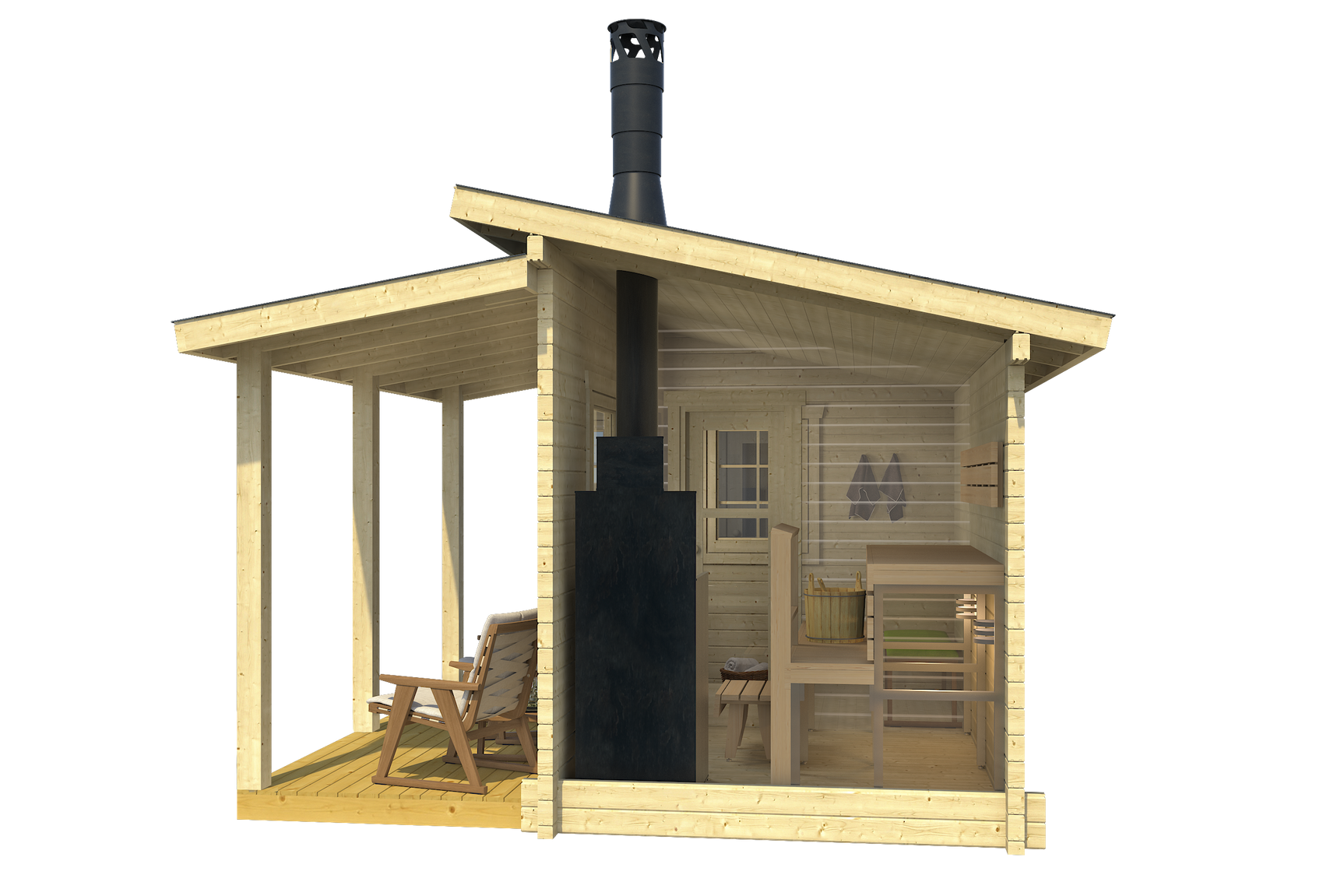 MODERNI PIHASAUNA 12 3.8x2.4m Sauna Log Cabin Side Internal