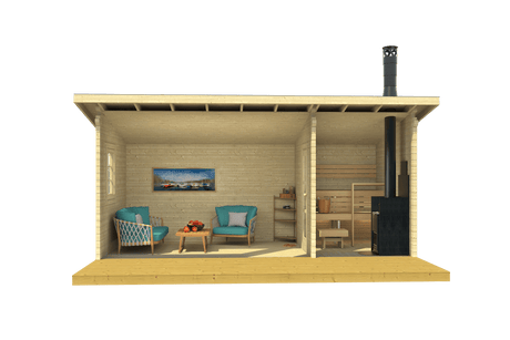 MODERNI PIHASAUNA 19 Sauna Log Cabin | 5.7x2.6m - Timber Building Specialists