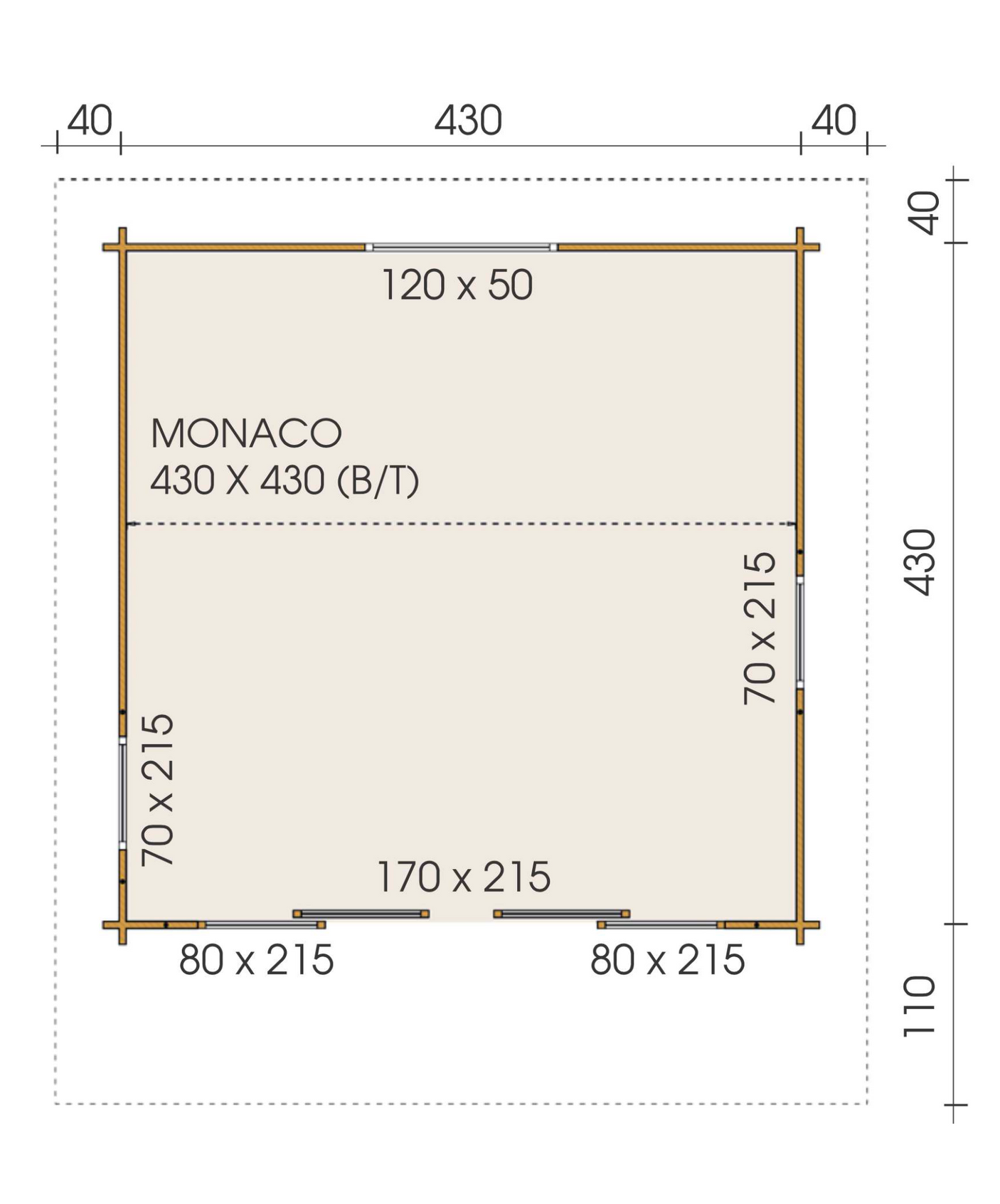Monaco Log Cabin | 4.3x4.3m