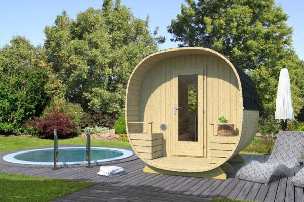 NOKIA Barrel Sauna | 2.4x2.7m - Timber Building Specialists