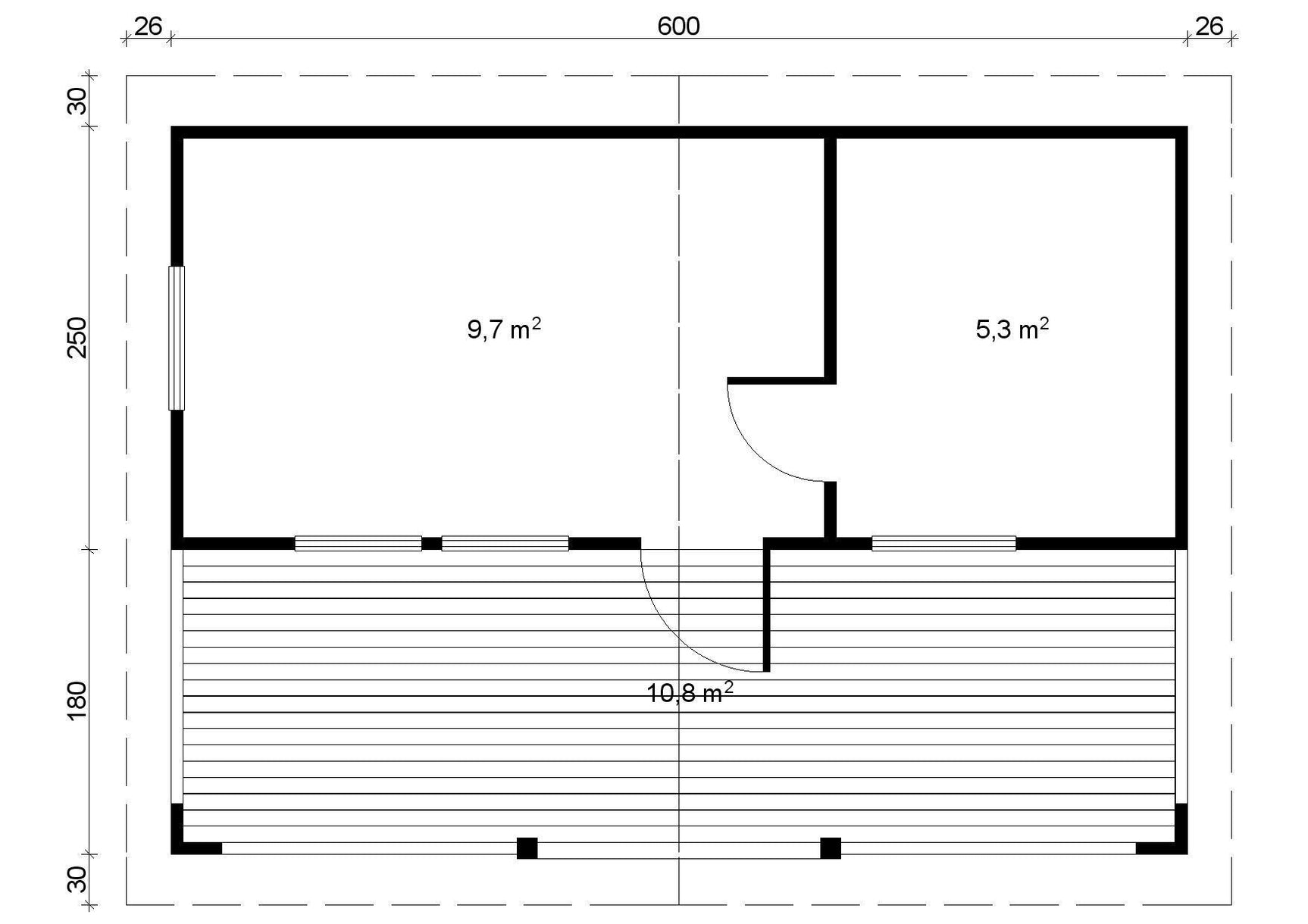 PIHA-TUURI 25 6.2x2.7m Sauna Log Cabin Plan