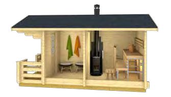 PIHA-TUURI 102.4x5.0m Sauna Log Cabin Front Internal