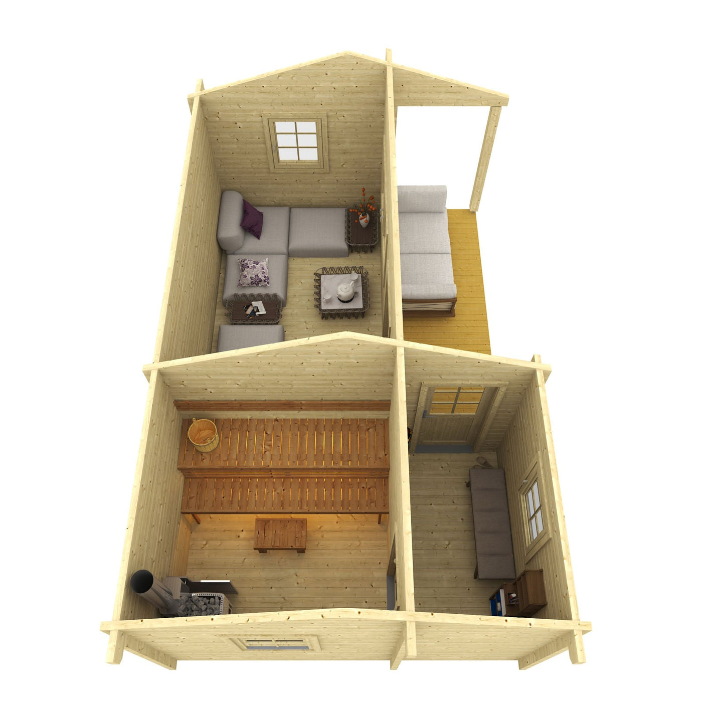 RISTO 4.2x6.7m Sauna Log Cabin Internal