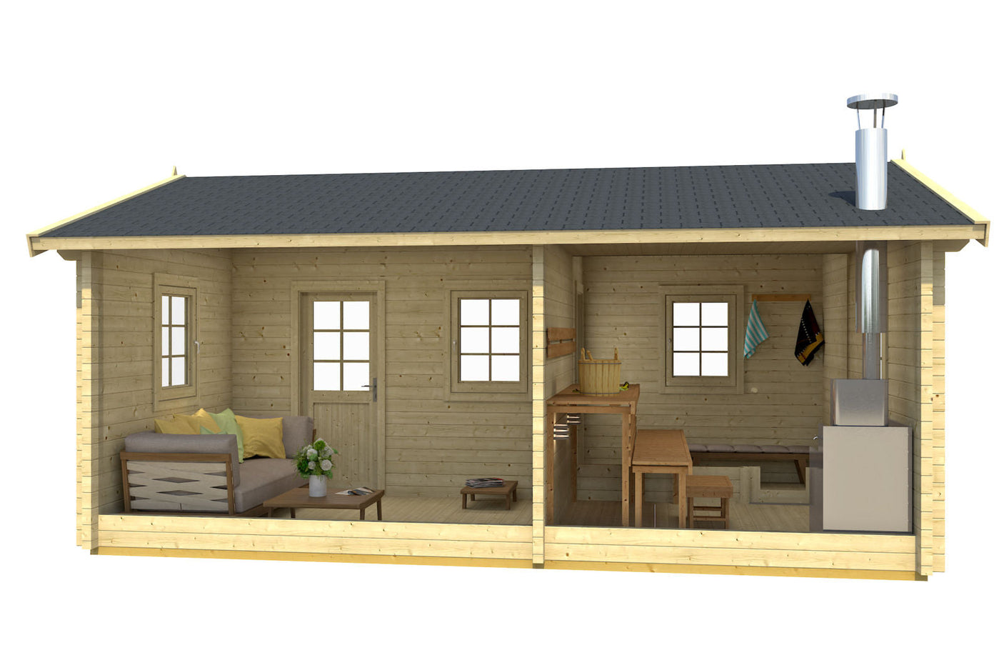 VILLU 4.2x5.7m Sauna Log Cabin Internal