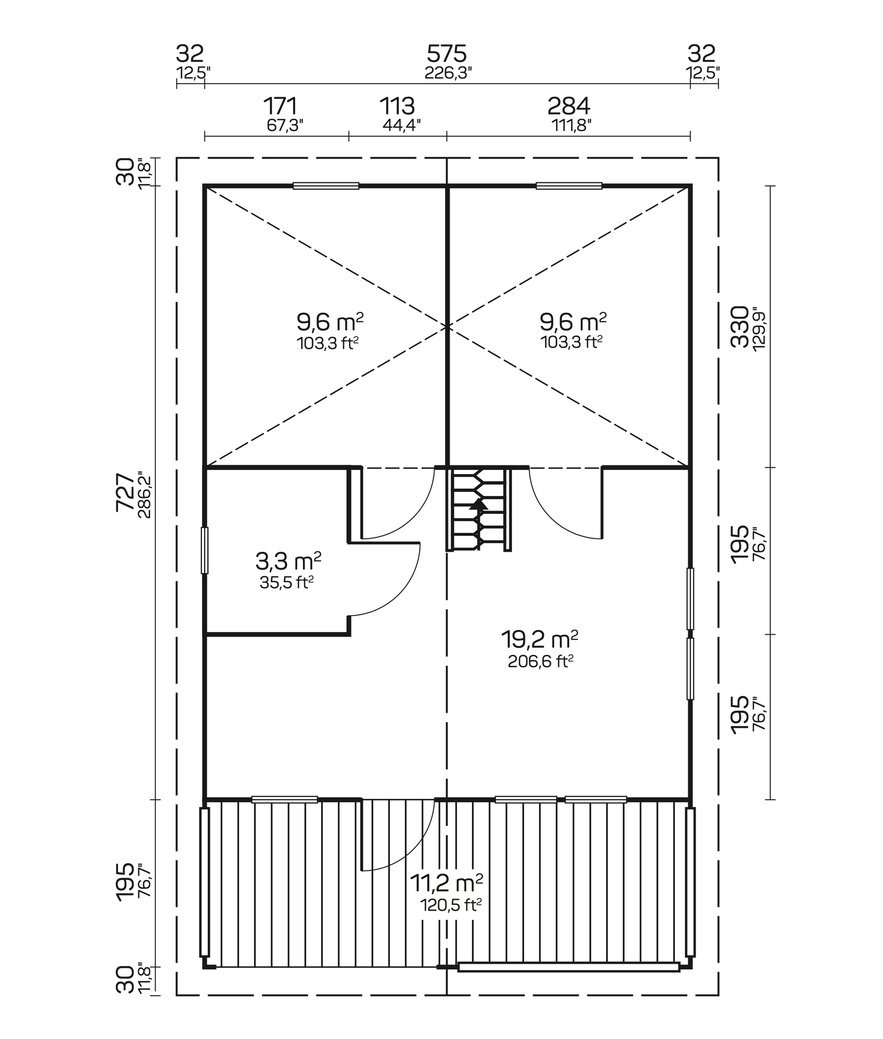 TOLEDO D Log Cabin + Sleeping Loft | 6.0x7.5m - Timber Building Specialists