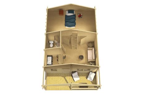 TOLEDO D Log Cabin + Sleeping Loft | 6.0x7.5m - Timber Building Specialists